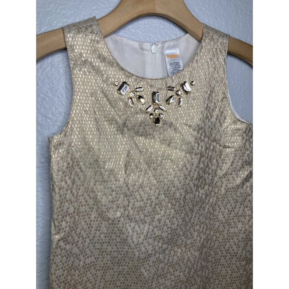Gymboree Girls Size 7 Dress Gold Metallic Jeweled Lined Bling Embellished